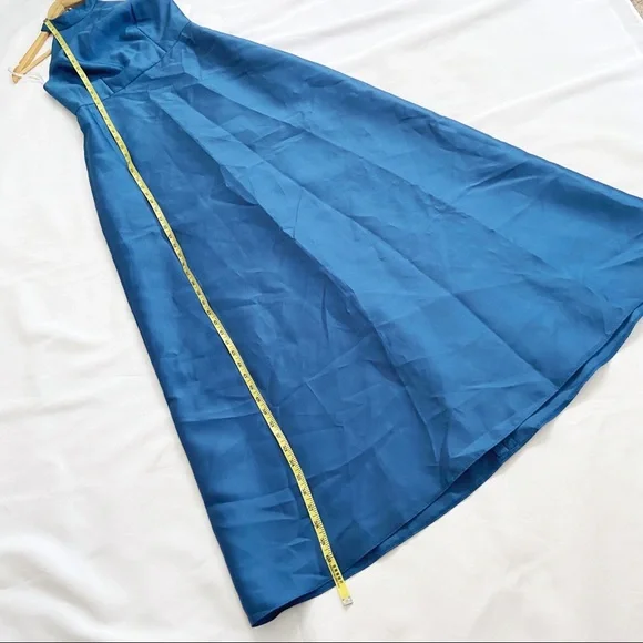 NWT Alfred Sung Dusk Blue Bridesmaid Sateen Full Length High Neck Twill Dress 4 - Picture 10 of 12